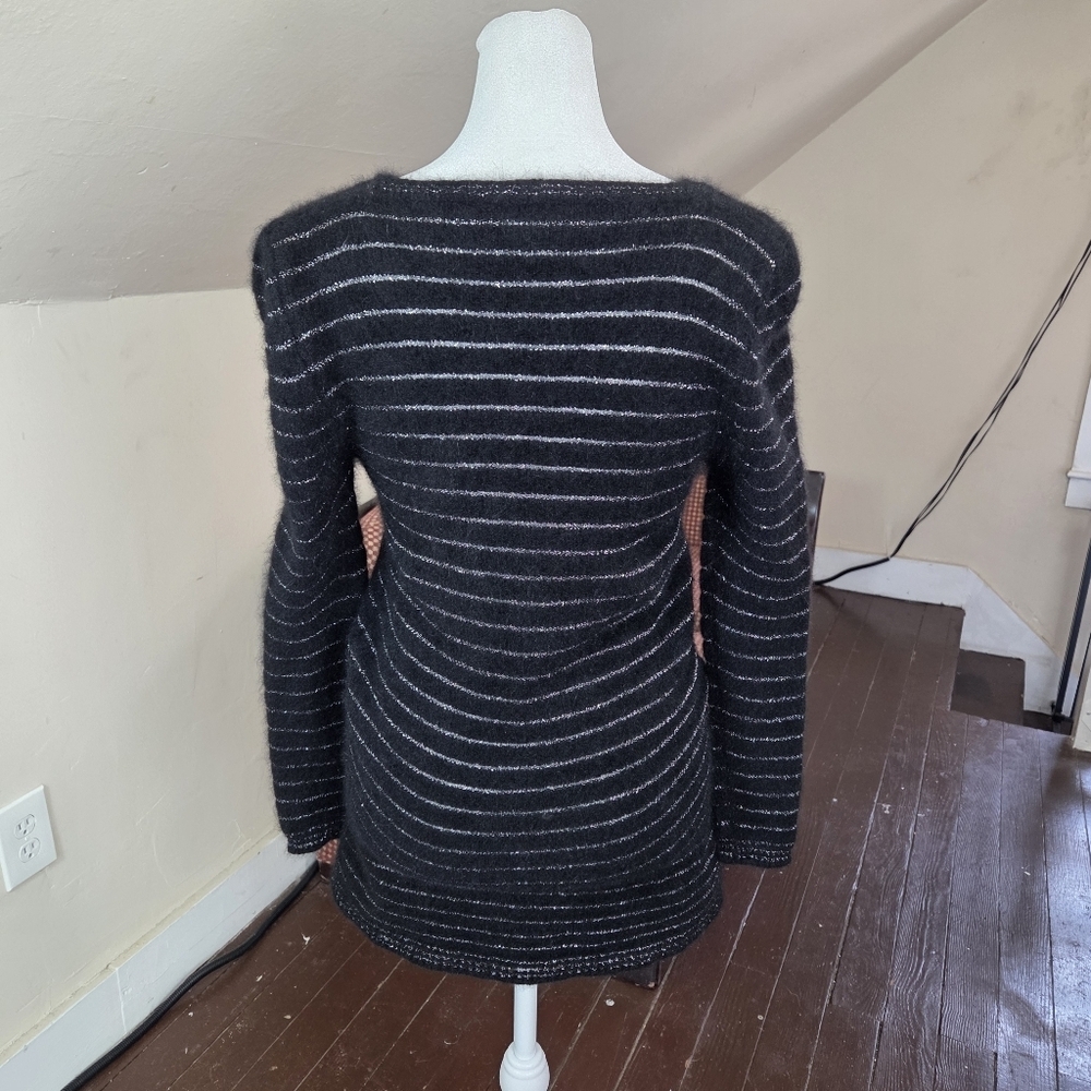 Isabel Marant Angora Blend Striped Longline Sweater Tunic Black Silver Size 3 - Picture 4 of 10